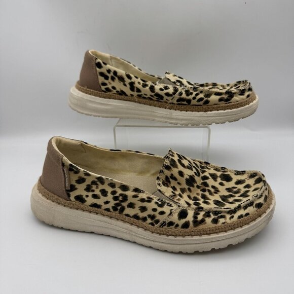 Hey Dude Lena Leopard Angora Womens Lightweight Comfort Shoes Size 6 Espadrilles - Picture 1 of 7